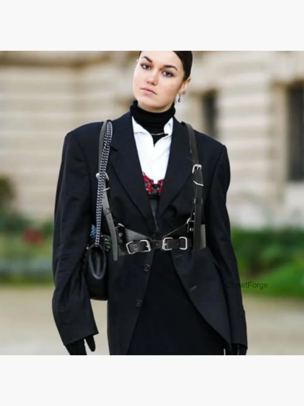 Wide Punk Rock Leather Vest Belt Top with Adjustable Straps for Women